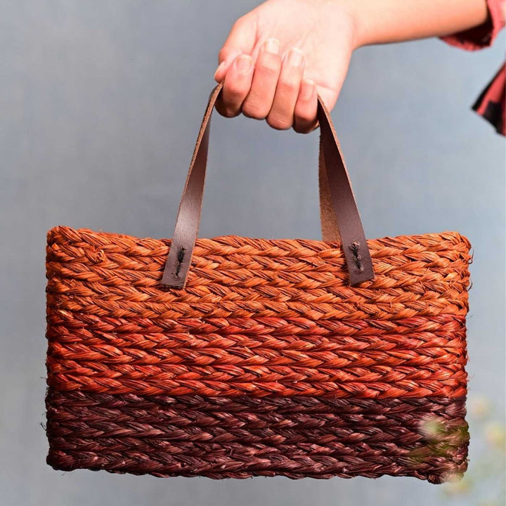 Handmade Grass Woven Three Colored Strips Sabai Mesh Handbag