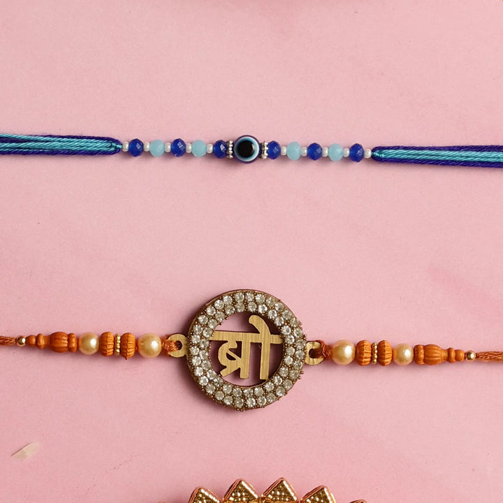 Handmade "Bro" & Evil Eye Kids Rakhi With Roli Chawal | Set Of 2