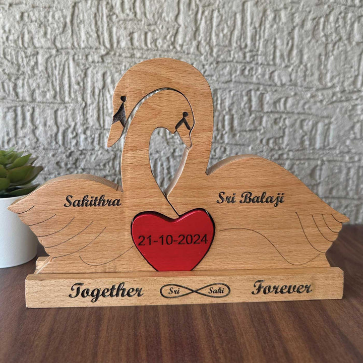 Personalized Swan Family Of 2 Wooden Figurine