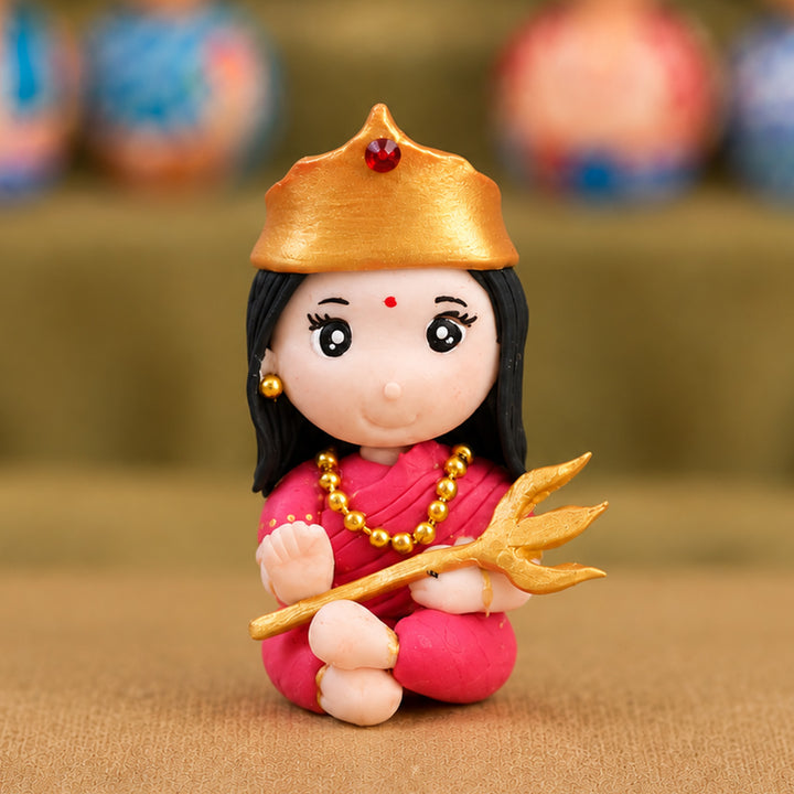 Handmade Miniature Durga Clay Golu Doll For Festive Decor