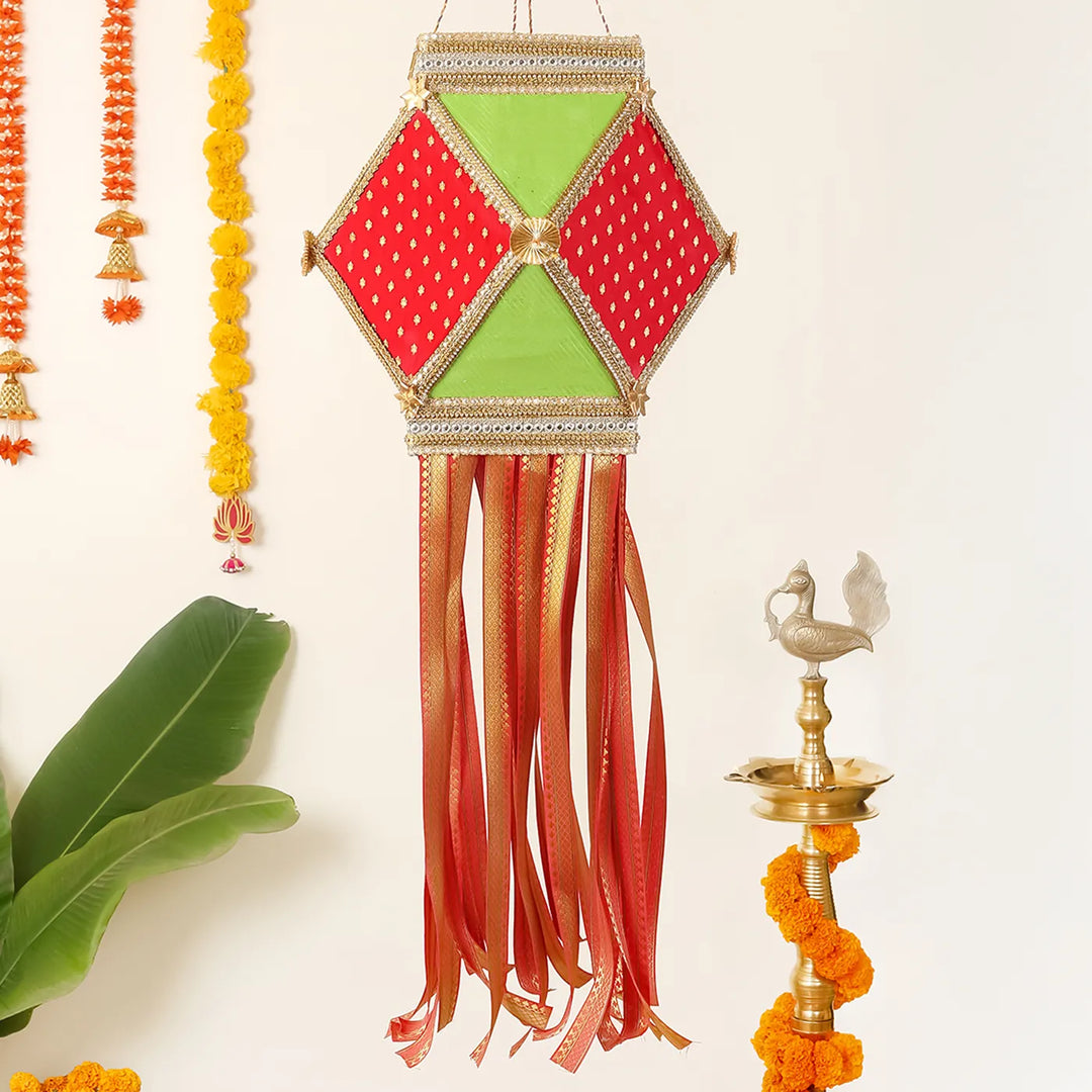 Handmade Decorative Maanik Premium Silk Akash Kandil/ Lantern With Zari Work