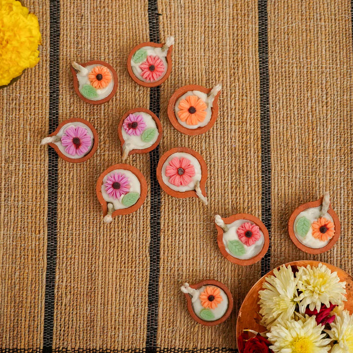 Handmade Traditional Terracotta Floral Candle | Set Of 5