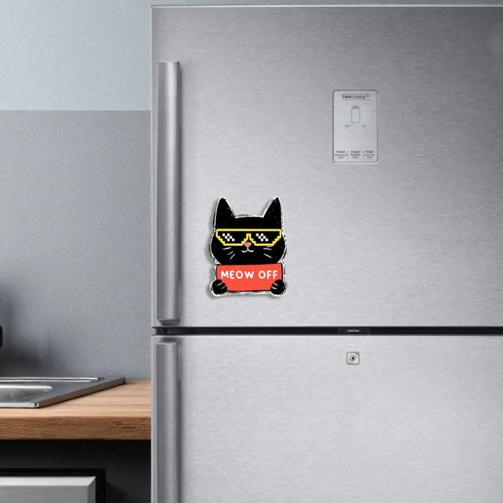 Printed Cat Theme "Meow Off" MDF Wood Fridge Magnet