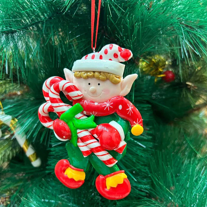 Handmade Candy Cane Elf Clay Ornaments For Christmas Tree Decoration