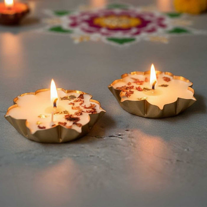 2 Pc | Handmade Flower Shape Nahchampa Urli Candle