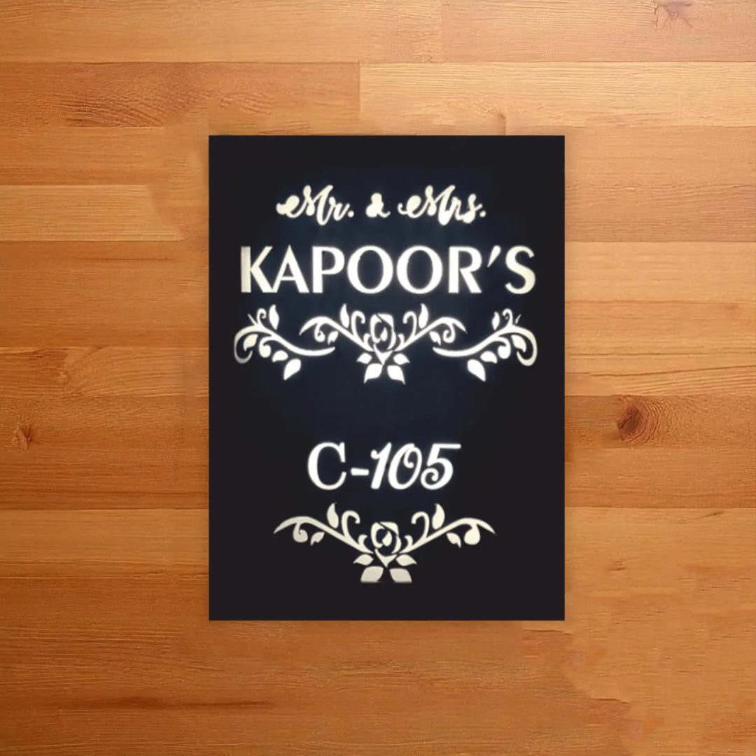 Personalized Black Minimalist Acrylic Name Plate With Light