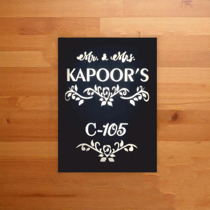 Personalized Black Minimalist Acrylic Name Plate With Light