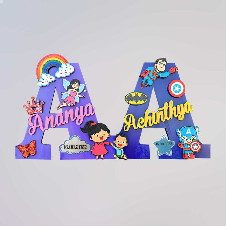 10 inch | Hand Painted Sibling Special Monogram Personalised Kids Nameplate