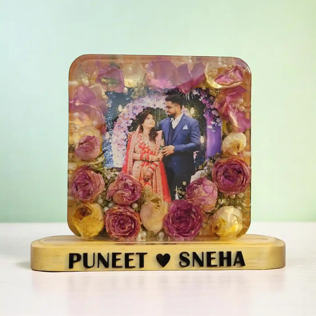 Photo Personalized Preserved Flower Rose Theme Decorative Plaque With Lights