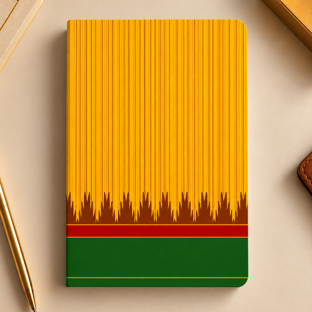 Yellow-Green Striped A5 Journal With Kanchipuram Weaves Heritage Cover For Festive Gifting