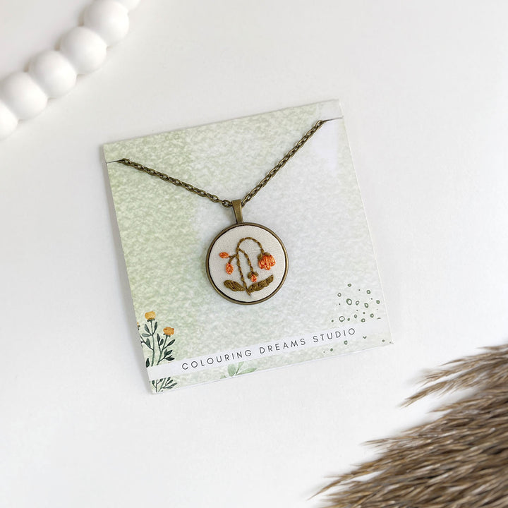 Hand Embroidered Faded Flora Antique Finish Necklace