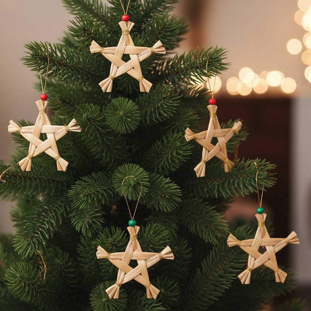 5 Pc | Handmade Banana Bark Star Hanging Christmas Ornaments