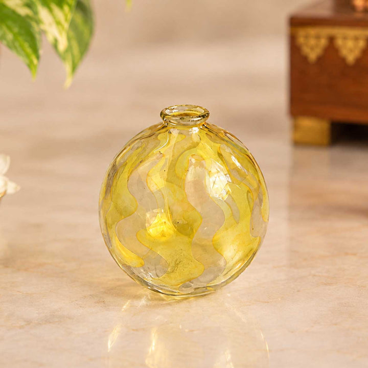 Handmade Lemon Yellow Marble Small Glass Art Vase For Home Decor