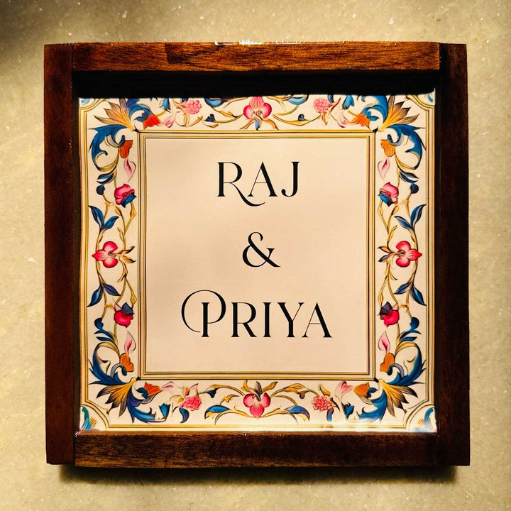 Blooming Floral Personalized Resin Wooden Frame Name Plate