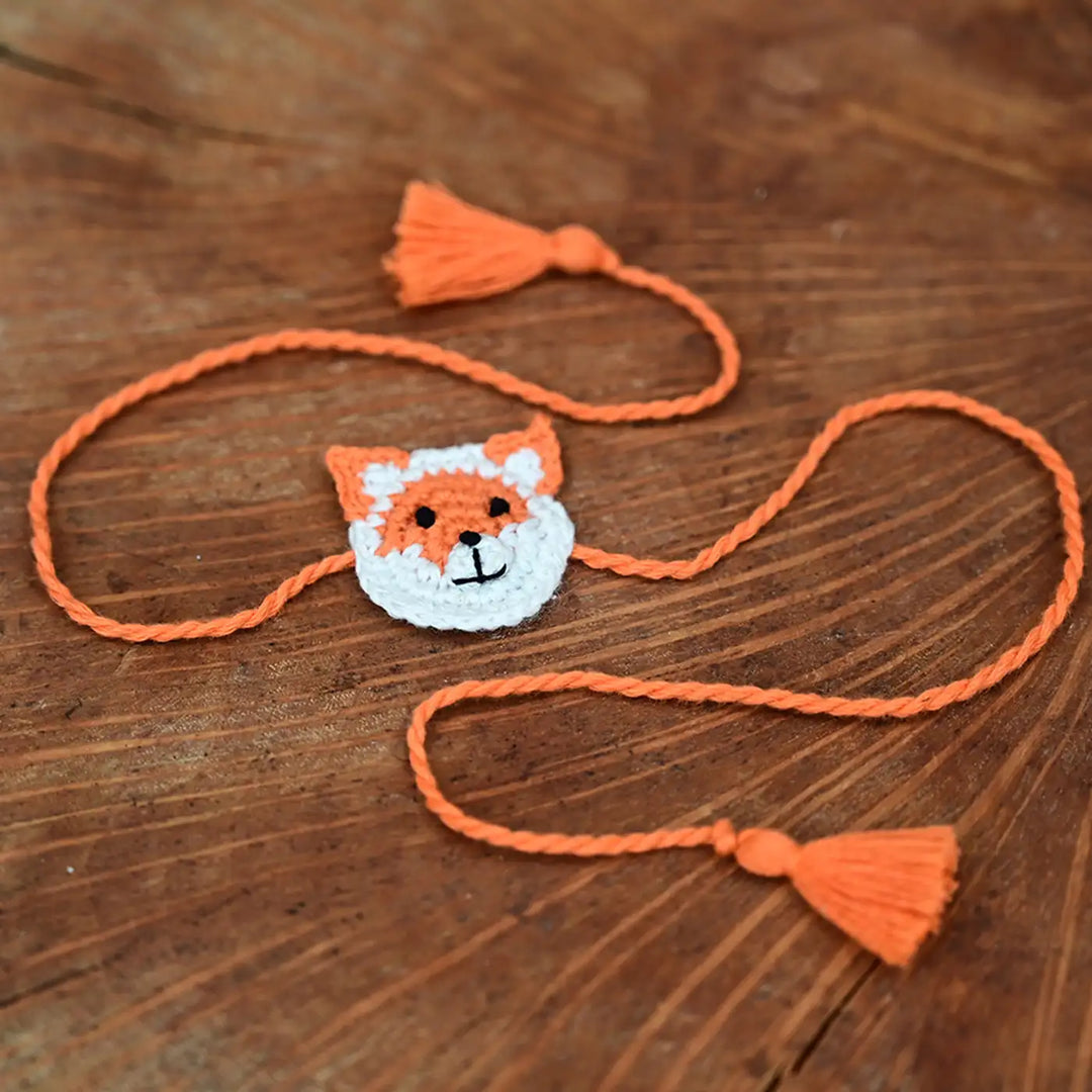 Handmade Crochet Fox Theme Kids Rakhi With Roli Chawal