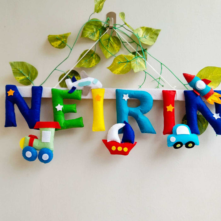 Personalized Transport Theme Felt Kids Name Plate