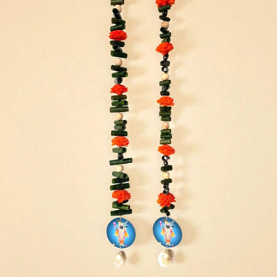 Handmade Shreenathji Motif Orange Shola Flower Hanging