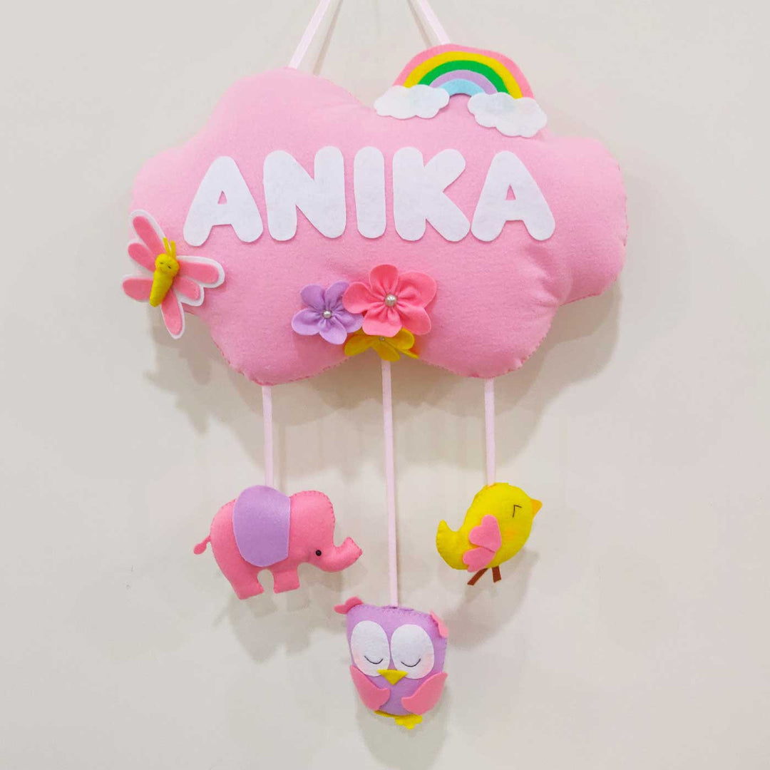Personalized Handmade Butterfly, Rainbow & Cloud Theme Felt Kids Name Plate