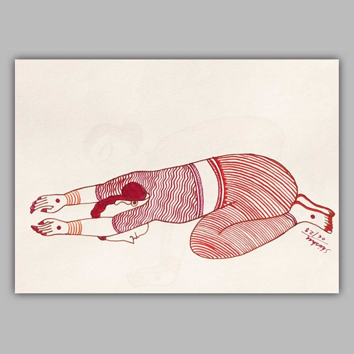 6 x 9 Inch | Balasan Yoga Pose | Minimalist Black & White Mudhubani Style Line Drawing With Frame