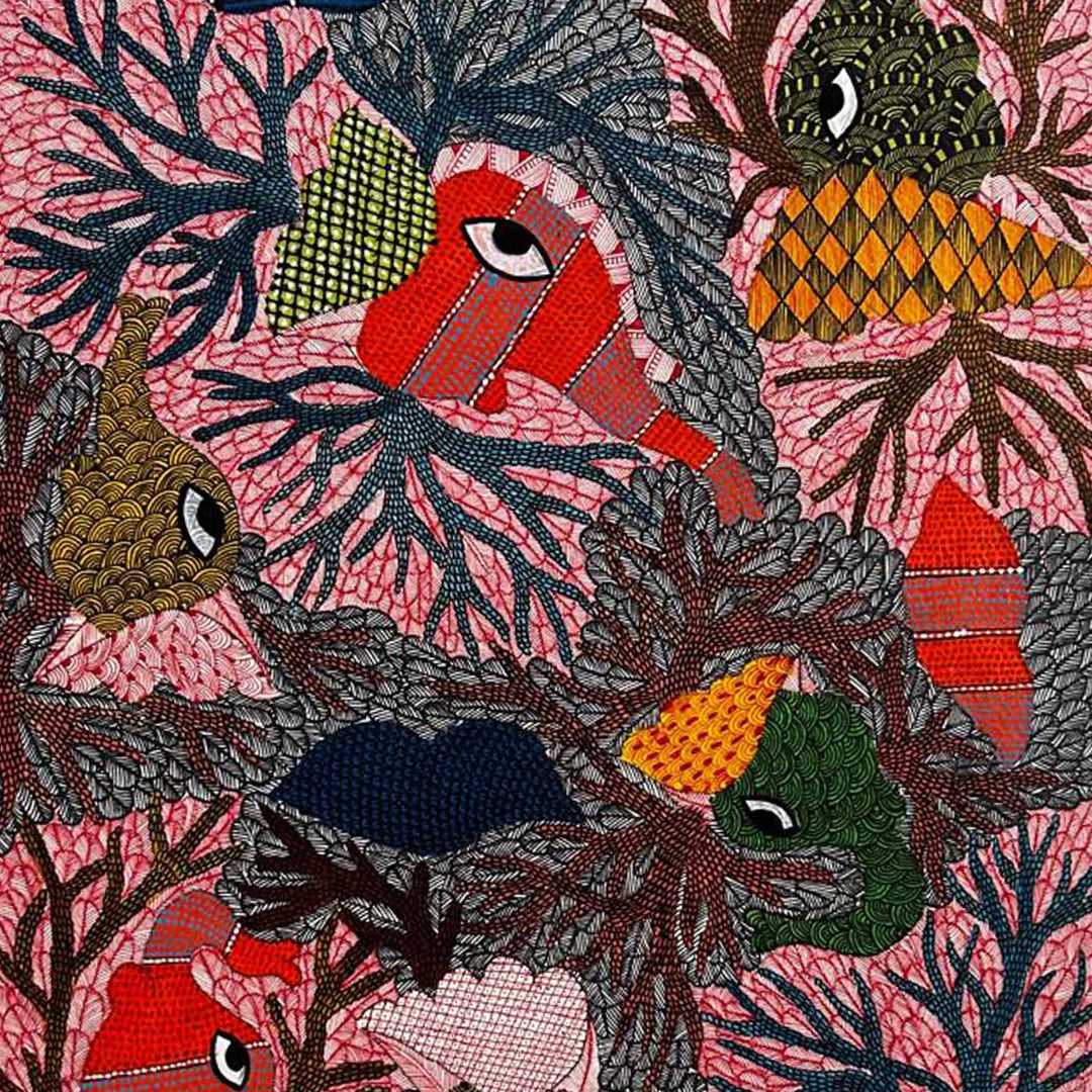 15 x 22 Inch | Fins and Branches | Original Hand Painted Tribal Gond Art Painting | Acrylic Paints On Paper