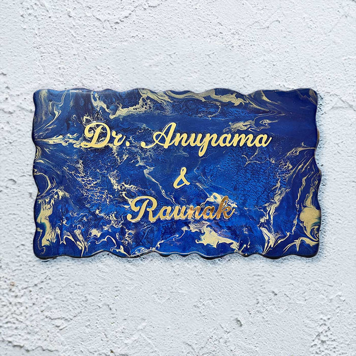 Personalized Navy Blue & Gold Design Resin Name Plate