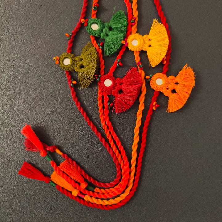 Handmade Mirror Work & Tassels Rakhi With Roli Chawal