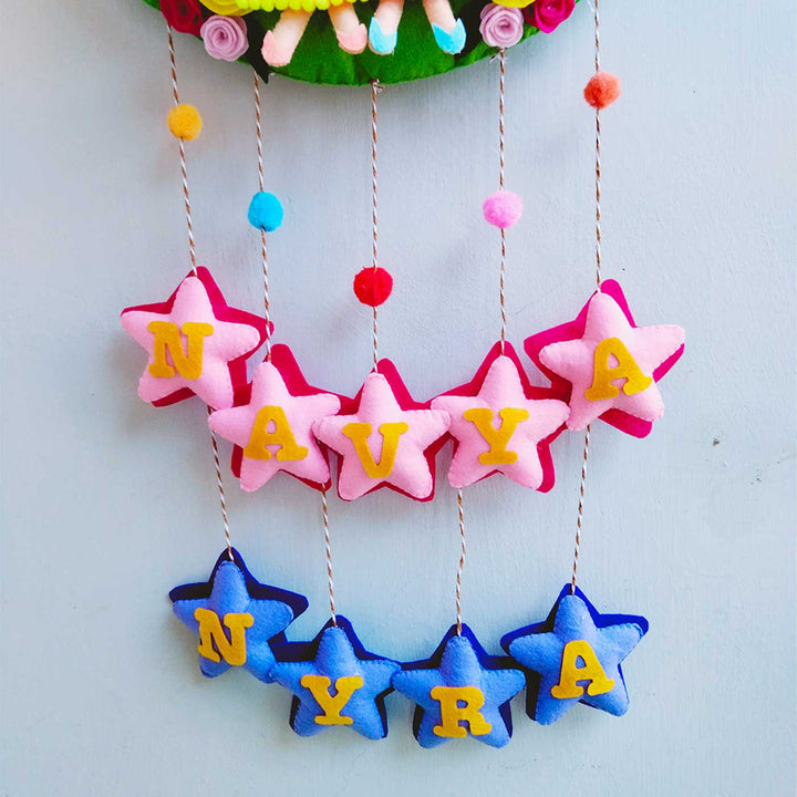 Personalized Multicolour Birds Theme Felt Kids Name Plate For Siblings