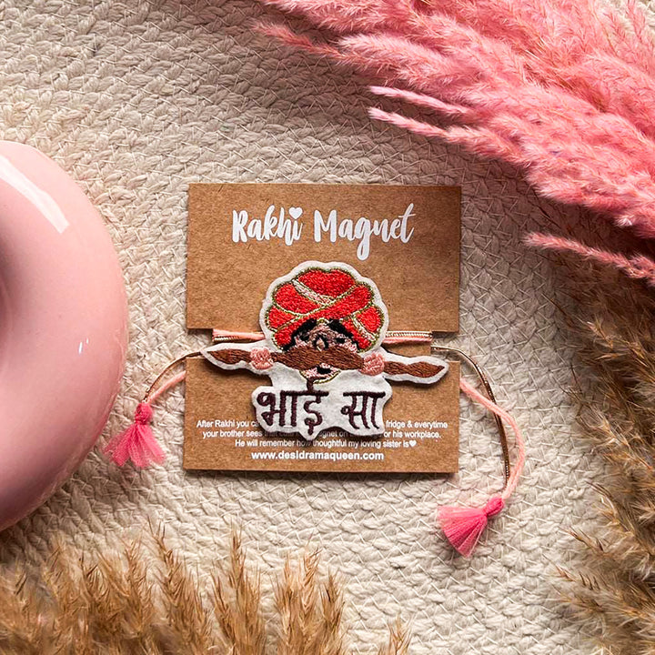Handmade Reusable Rajasthani Bhai Saa Felt Rakhi For Brother - Product and Packaging Display