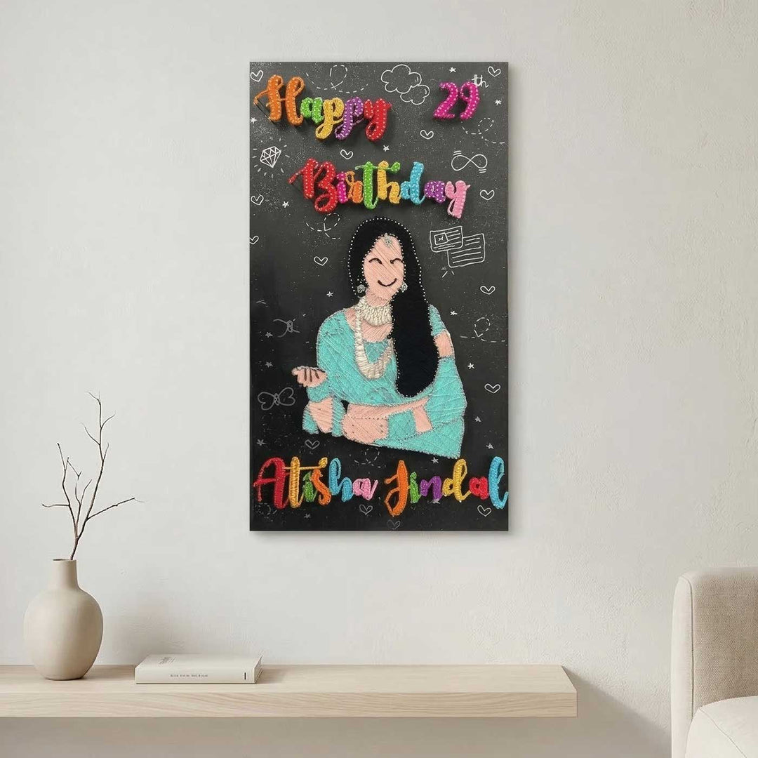 Photo Personalized String Art Birthday Design Wooden Name Plate