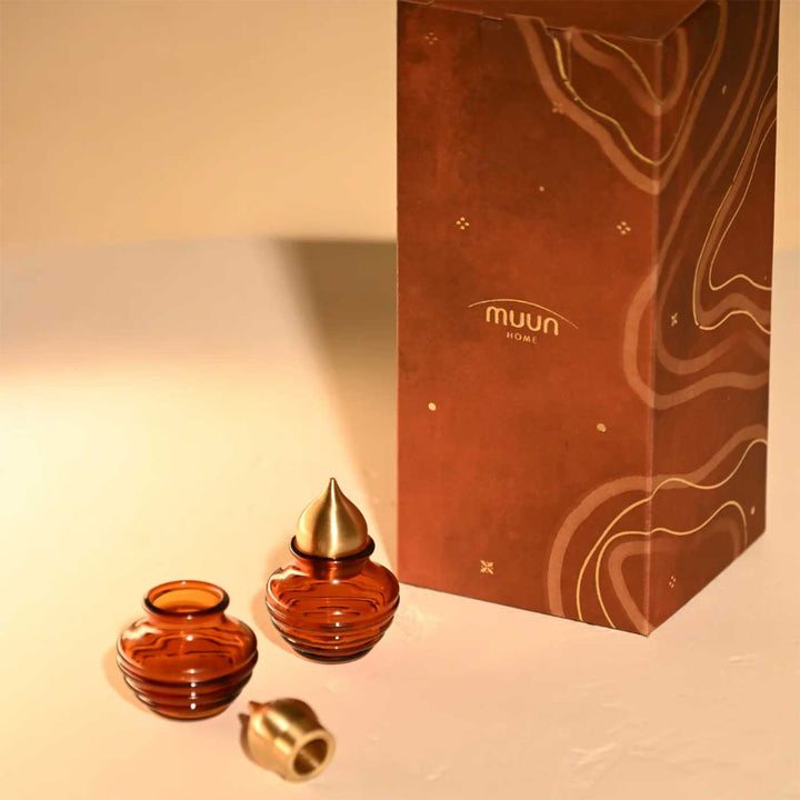 Set Of 2 | Mini Kalash Design With Lid Roli Chawal Glass Container