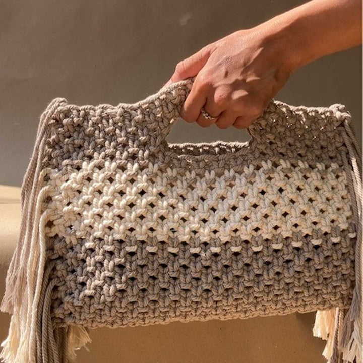 Handmade Macrame Fringe Fest Clutch Bag