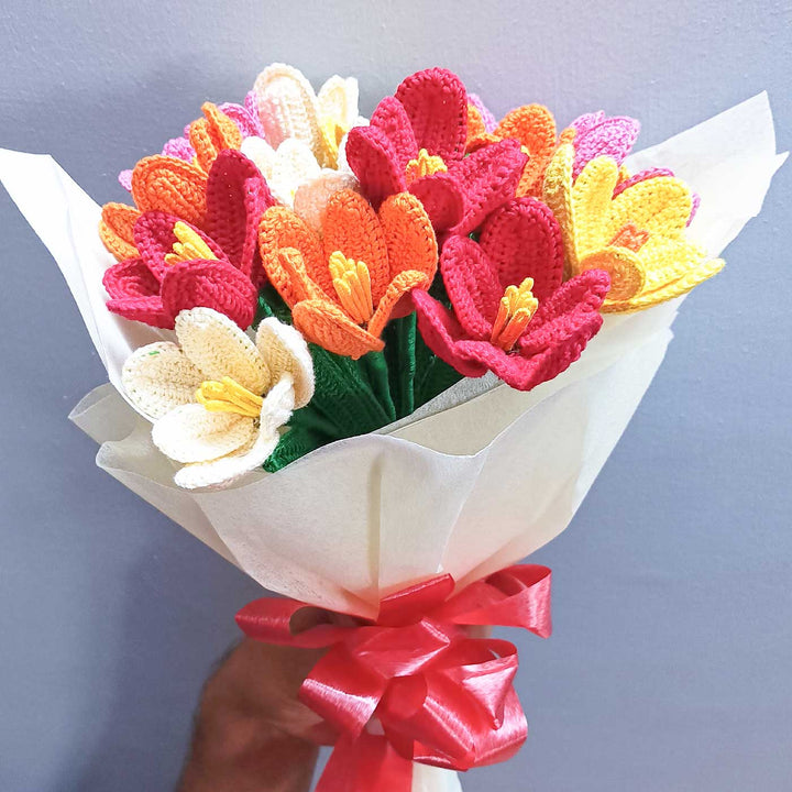 Handmade Crochet Colourful Tulips Cotton Flower Bouquet