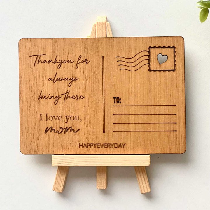 Engraved “I Love You Mom” Wooden Greeting Card