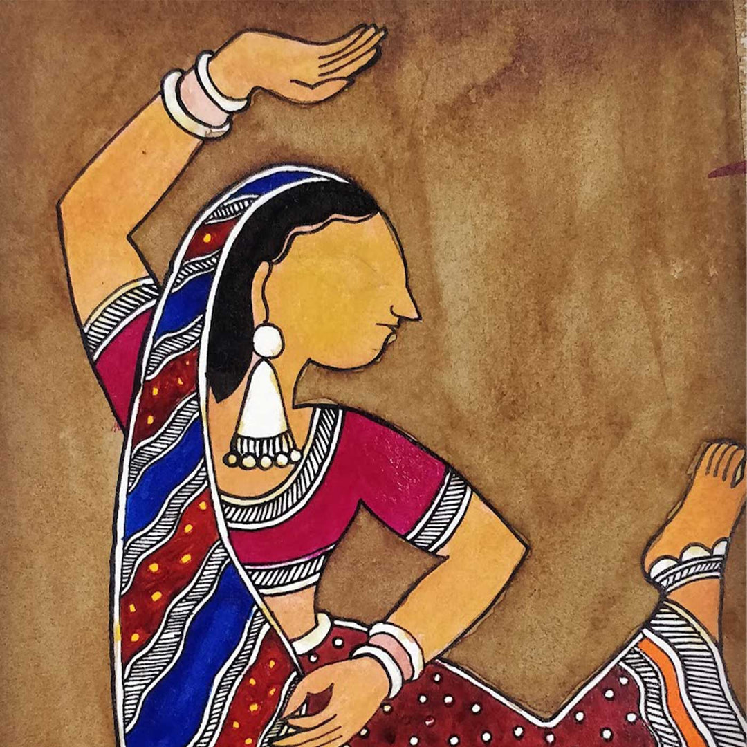 7 x 10  Inch | Madhubani Nritya | Original Hanpainted Madhubani Painting | Natural Colors On Paper
