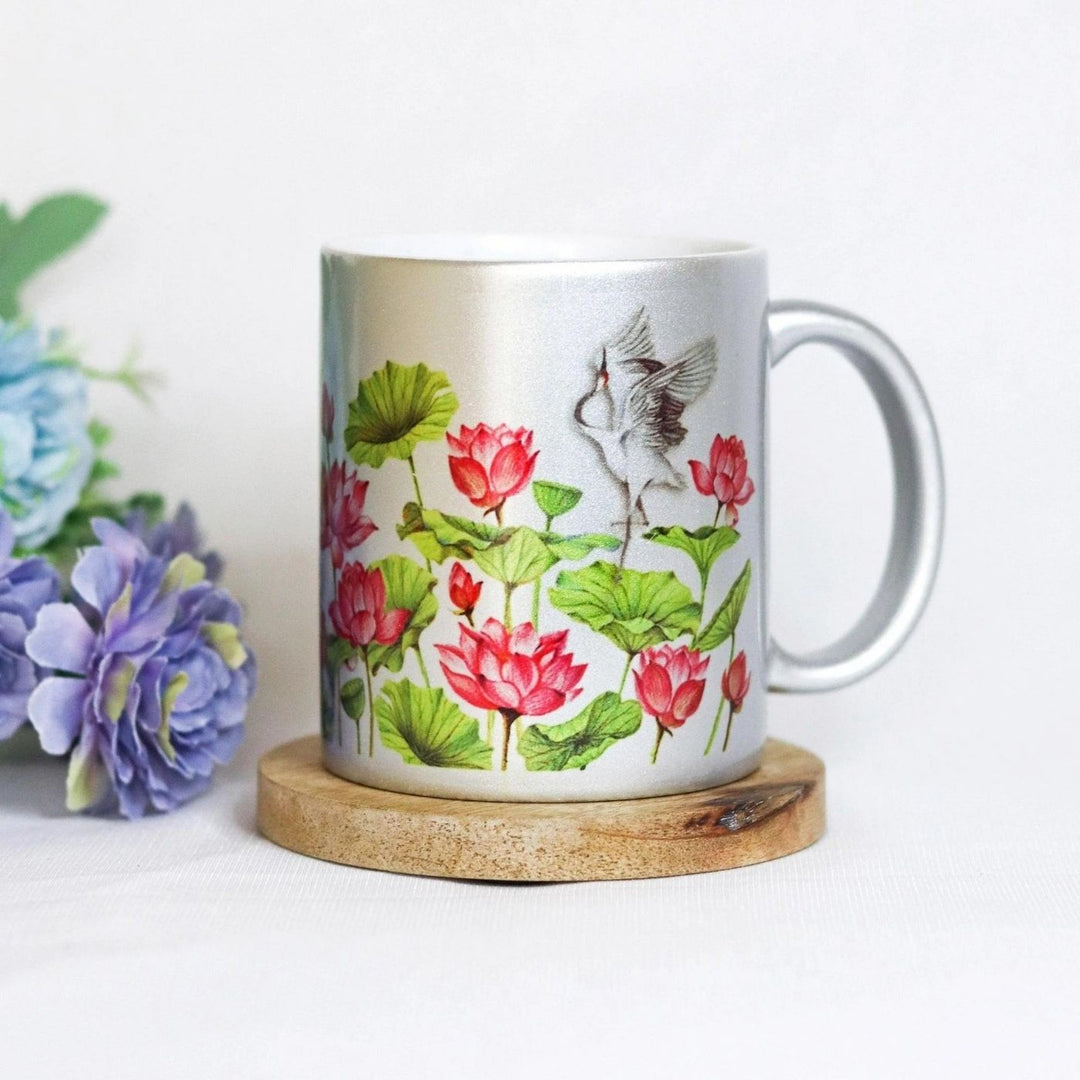 Lotus Bone China with Silver Coffee Mug I 350 ML