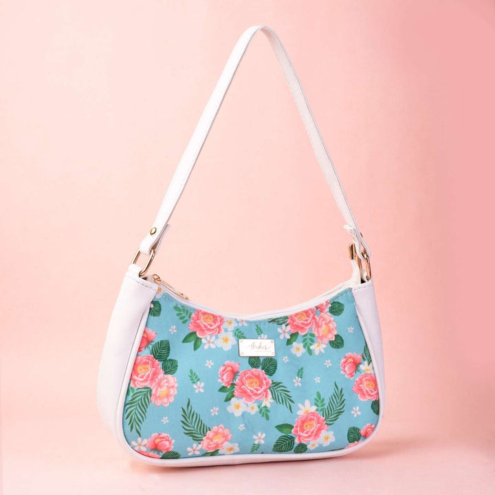 Peonies and Plumeria Vegan Leather Baguette Bag