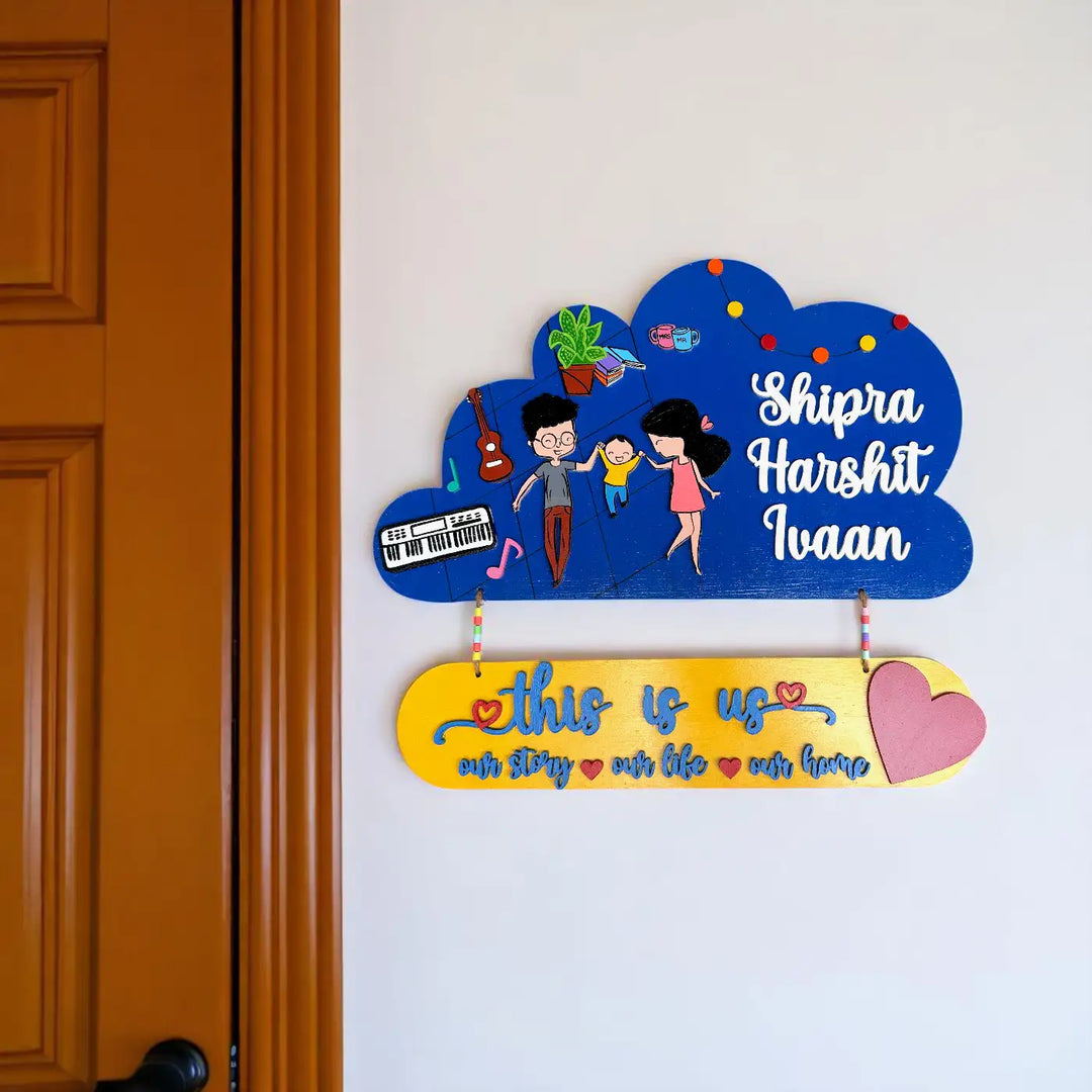 Personalized Cloud Shaped MDF Wood Name Plate For Family