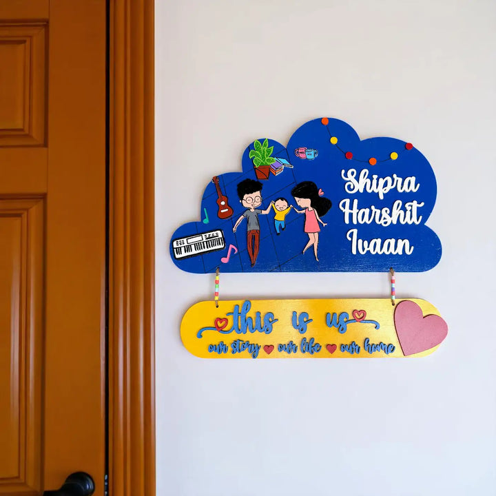 Personalized Cloud Shaped MDF Wood Name Plate For Family