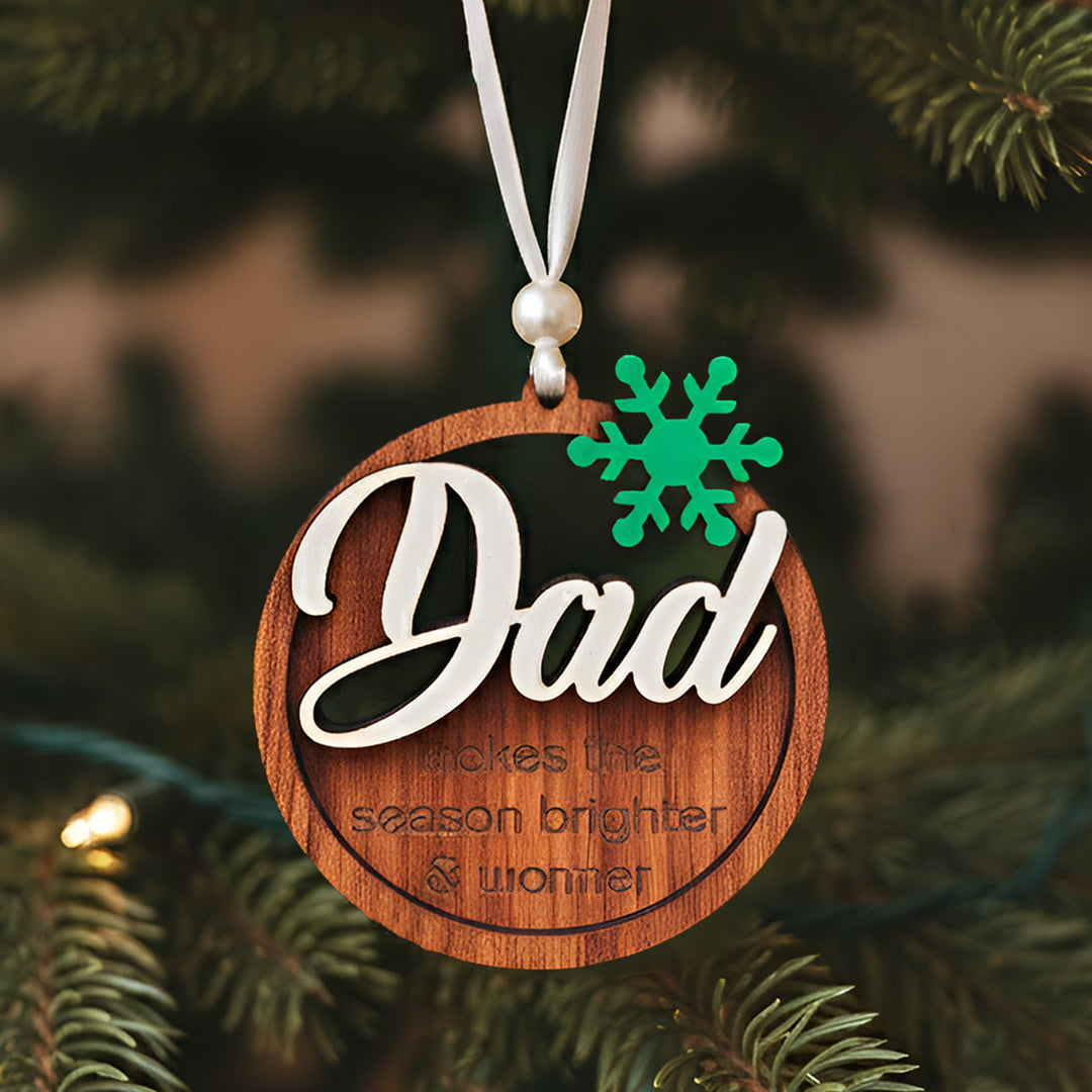 Handmade Round "Dad" MDF Wood Ornament For Christmas Tree Decoration