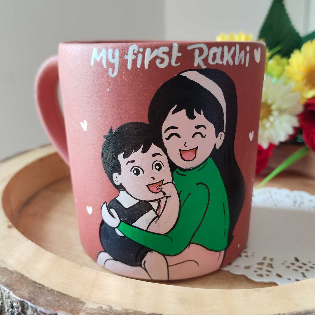 Photo Personalized Hand-Painted My First Rakhi Design Terracotta Mug