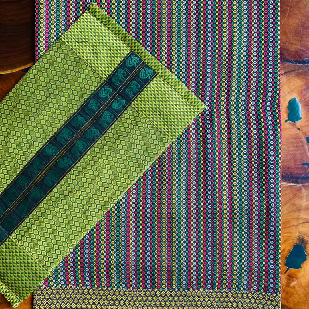 Handmade Multicolour Dotted Design Khunn Fabric Cotton Table Runner | 12 x 60 Inch