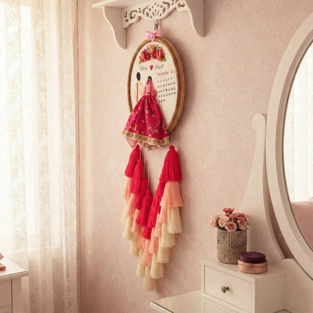 Personalized Embroidered Floral Wedding Plaque With Tassels