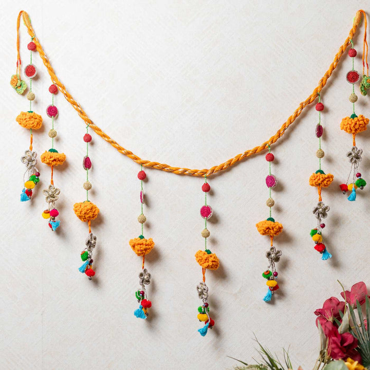 49 Inch | Intricate Realistic Crochet Genda Phool Marigold Design Cotton Toran