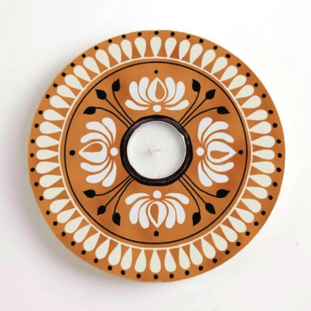 Hand-Painted Solaya Wooden Tealight Holder