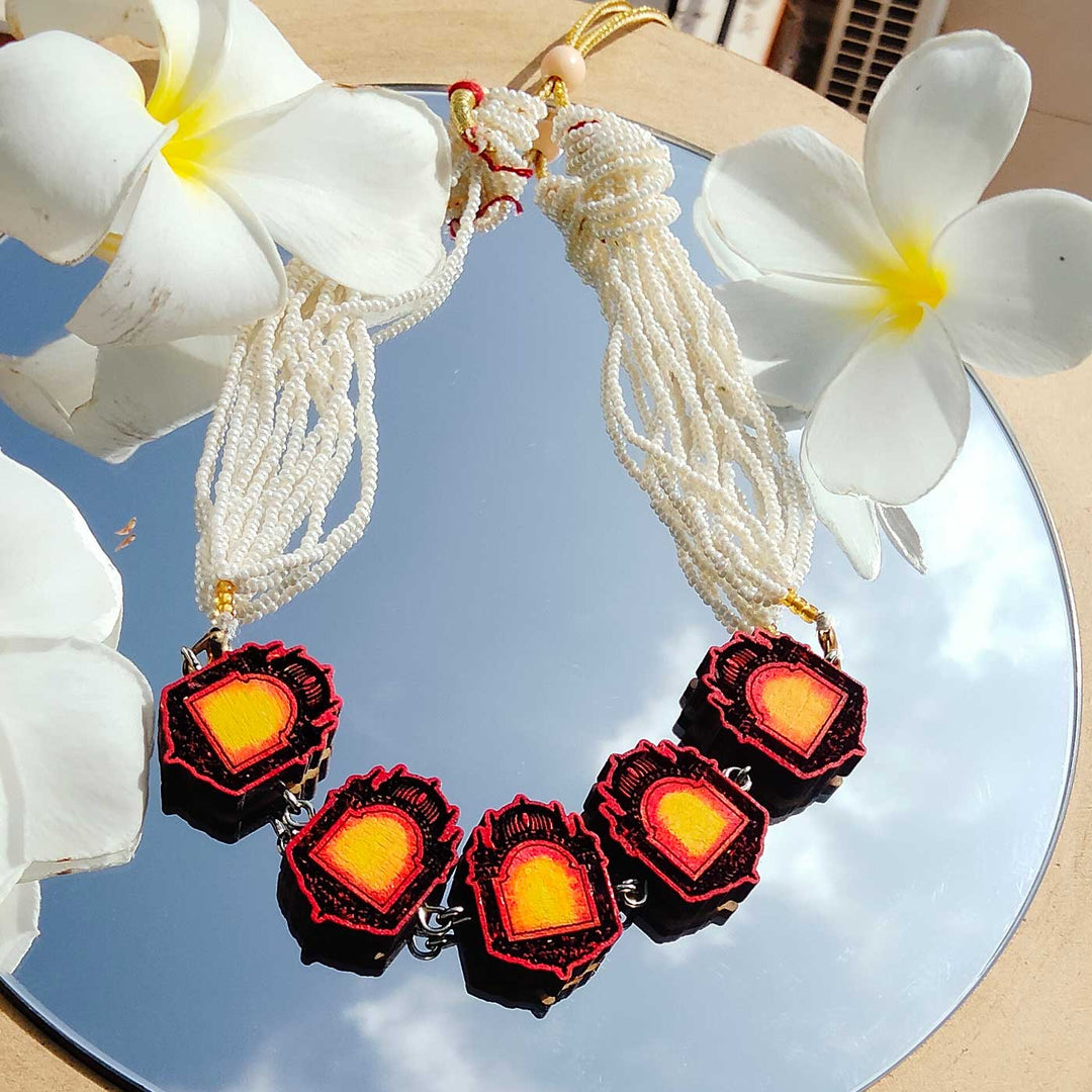 Handmade Raising Sun Window Theme Wooden Necklace