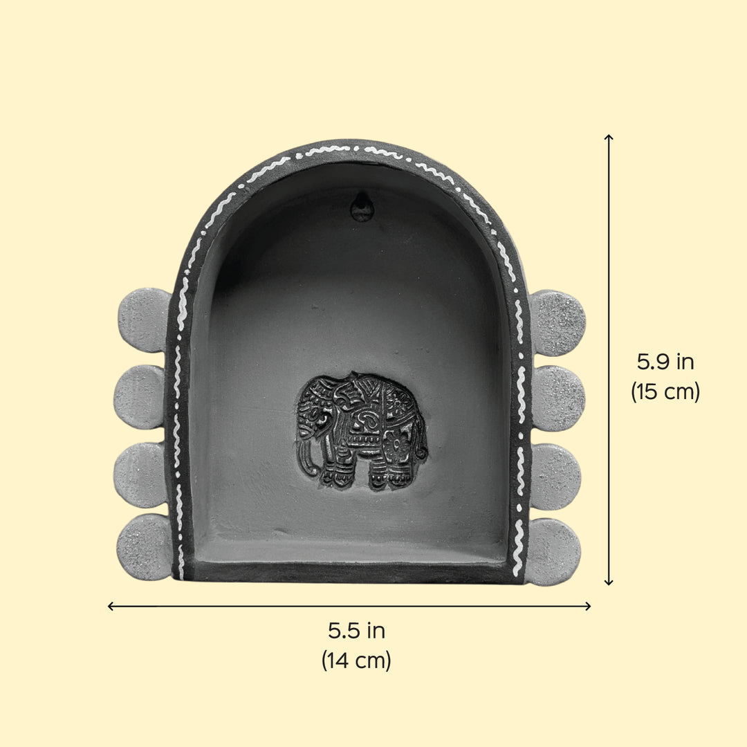 Hand-Painted Mirror Work Elephant Motif Terracotta Tealight Holder