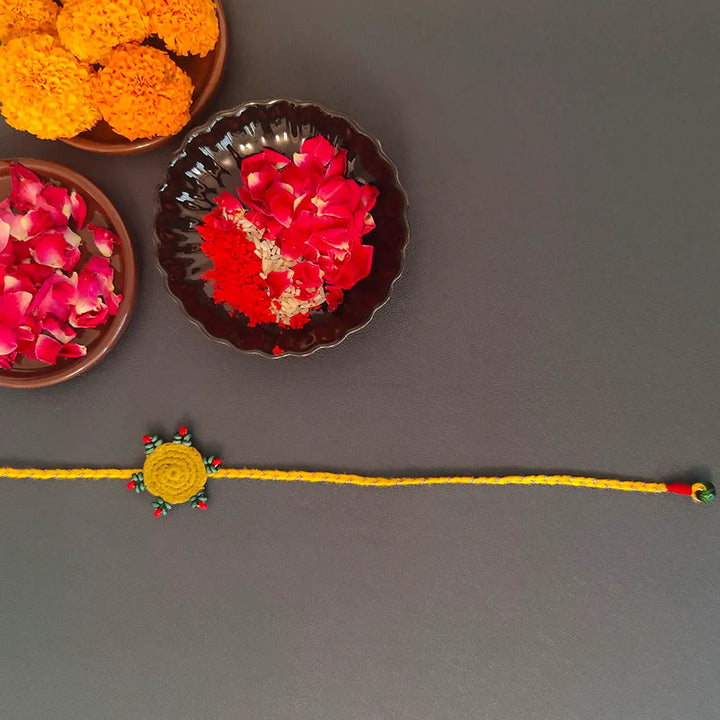 Handmade Crochet Beaded Round Ethnic Rakhi With Roli Chawal