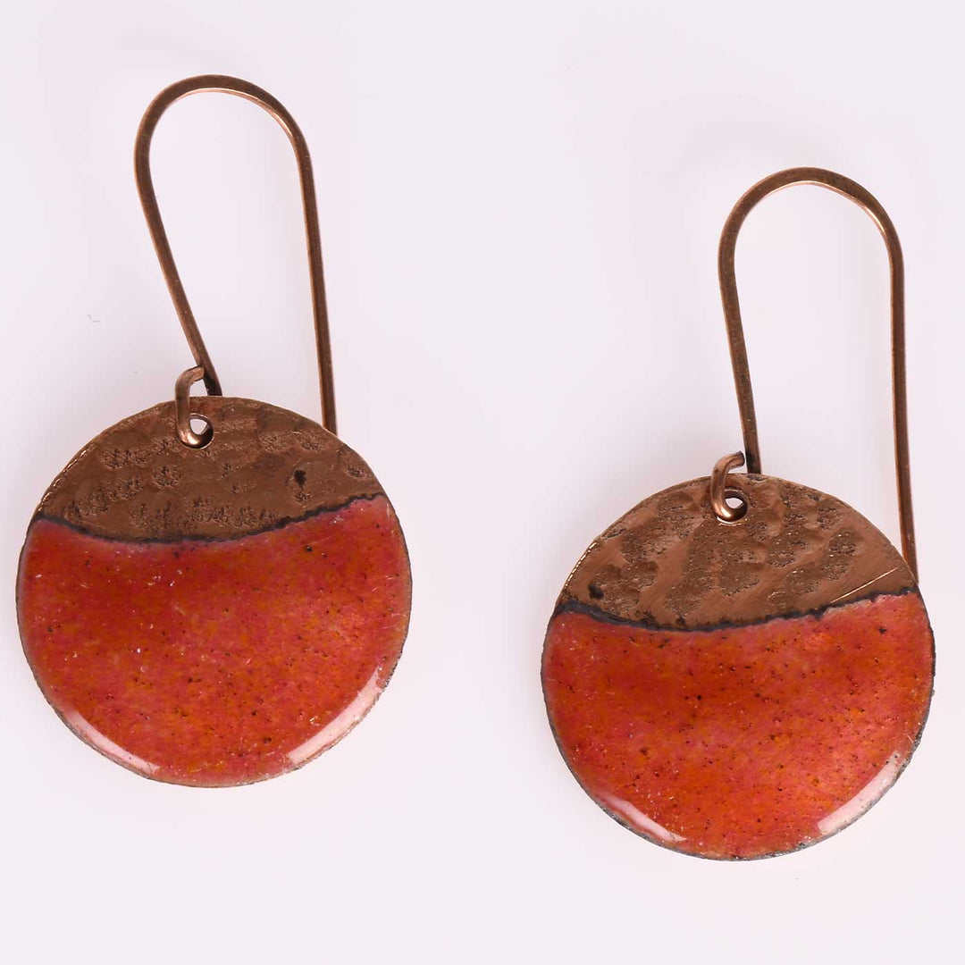 Handmade Full Moon Shaped Copper Enamel Earrings