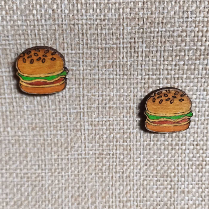Handmade Burger Wooden Earrings