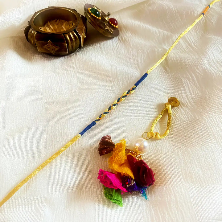 Handmade Ecofriendly Braided Multicolour Bhaiya Bhabhi Rakhi With Roli Chawal | Set Of 2